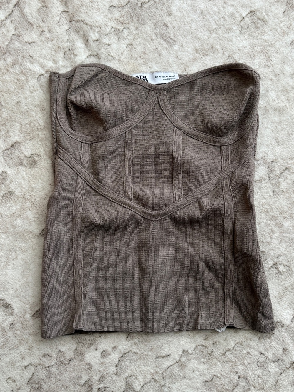 Zara Strapless Structured Bustier Top — Taupe